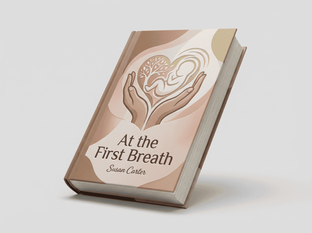 Inspirational book cover titled "At the First Breath" by Susan Carter.