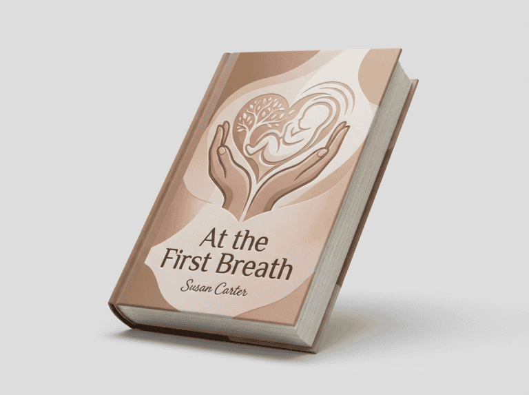 Inspirational book cover titled "At the First Breath" by Susan Carter.