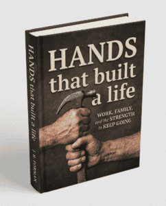 Hands that built a life book cover with hammer and hands.