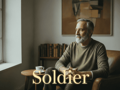 Mature man reading a book in a warm, cozy room.
