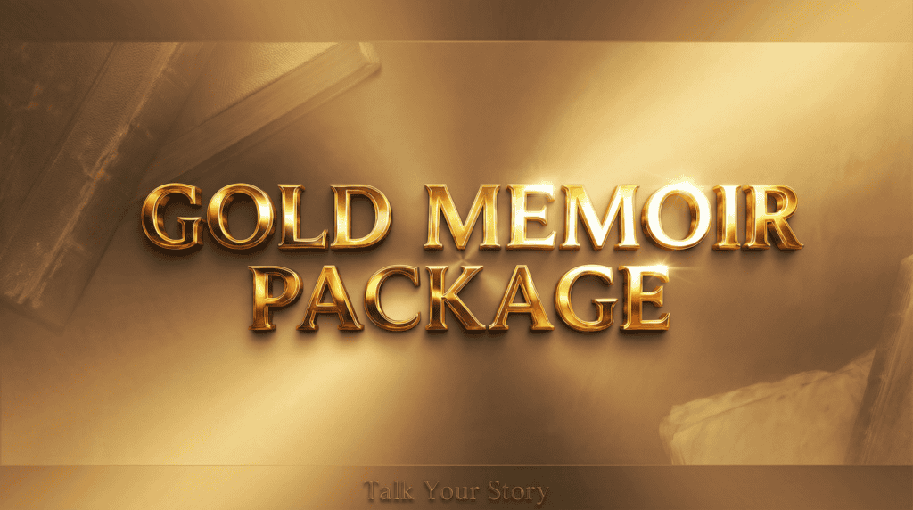 Elegant gold-themed memoir package for storytelling and personal growth.